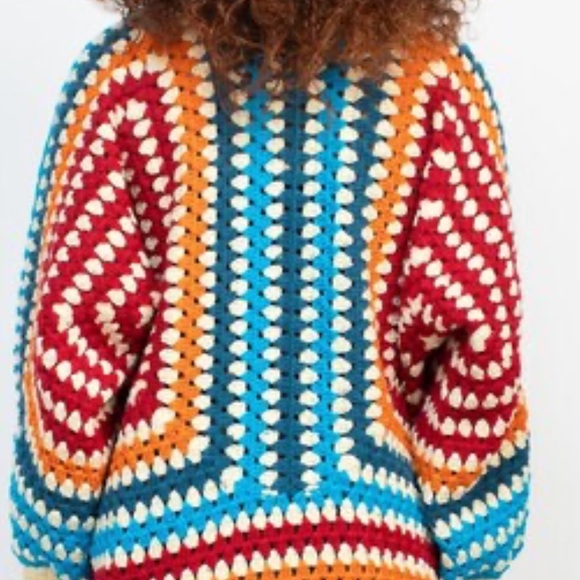 Fiesta Colorful Crocheted Granny Square Open Front Sweater Cardigan. M/L. NWT. - Picture 5 of 14